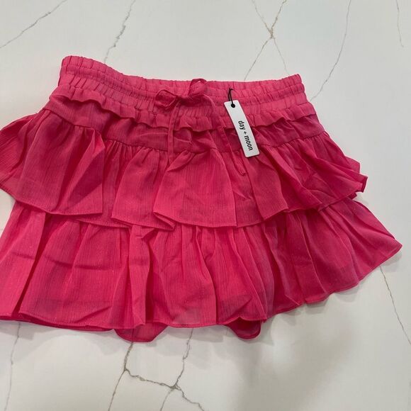 day + moon Pink Bubble Mini Skirt with Ruffled Tiers - Picture 6 of 12